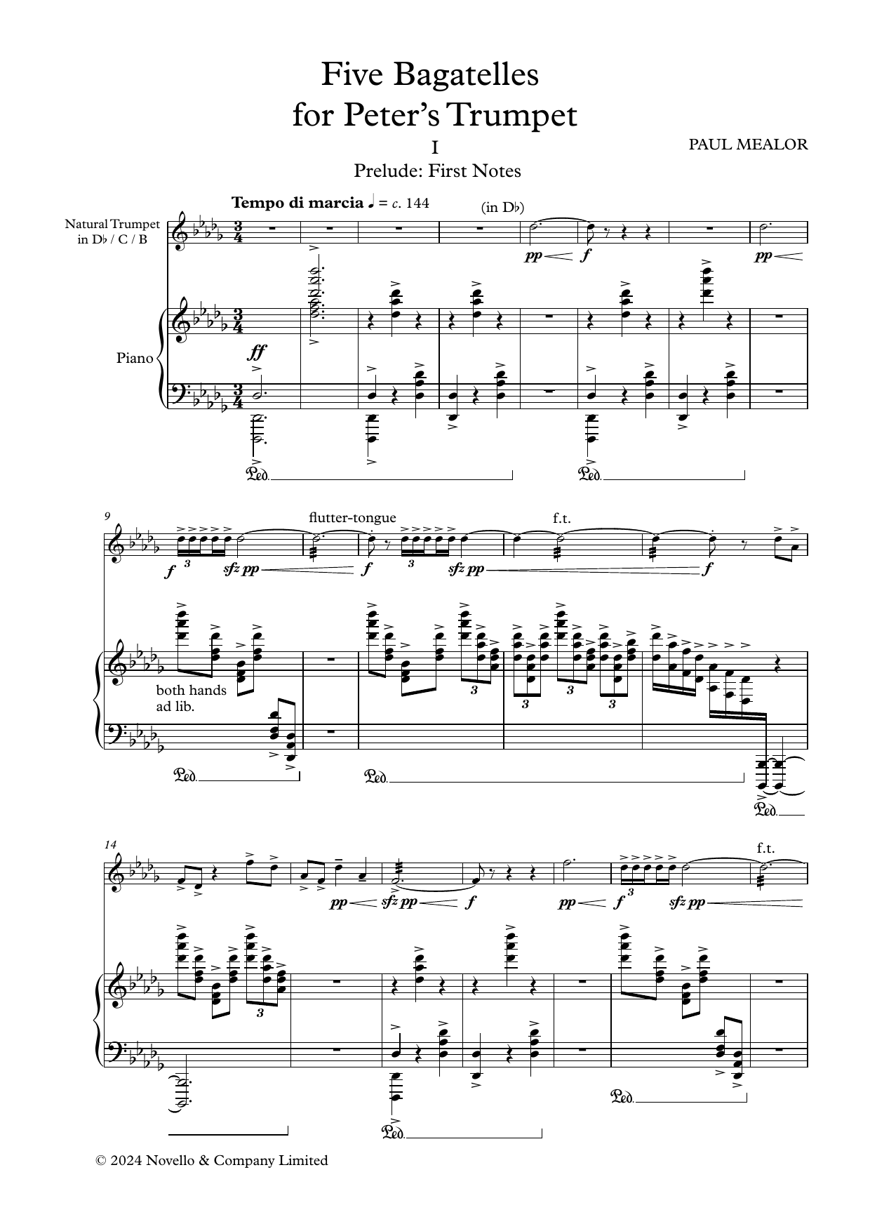 Learn to play Paul Mealor Five Bagatelles for Peters Trumpet sheet music for Trumpet and Piano in minutes. Price: 18.9700$ Paul Mealor Five Bagatelles for Peters Trumpet sheet music notes and chords arranged for Trumpet and Piano