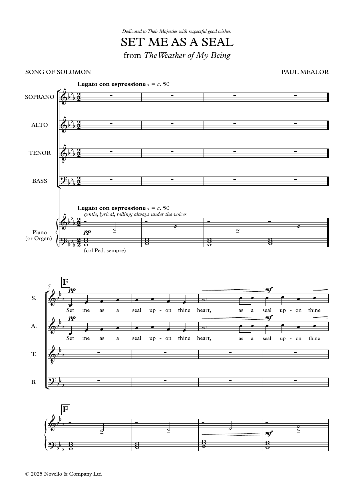 Learn to play Paul Mealor Set Me As A Seal sheet music for SATB Choir in minutes. Price: 3.9900$ Paul Mealor Set Me As A Seal sheet music notes and chords arranged for SATB Choir