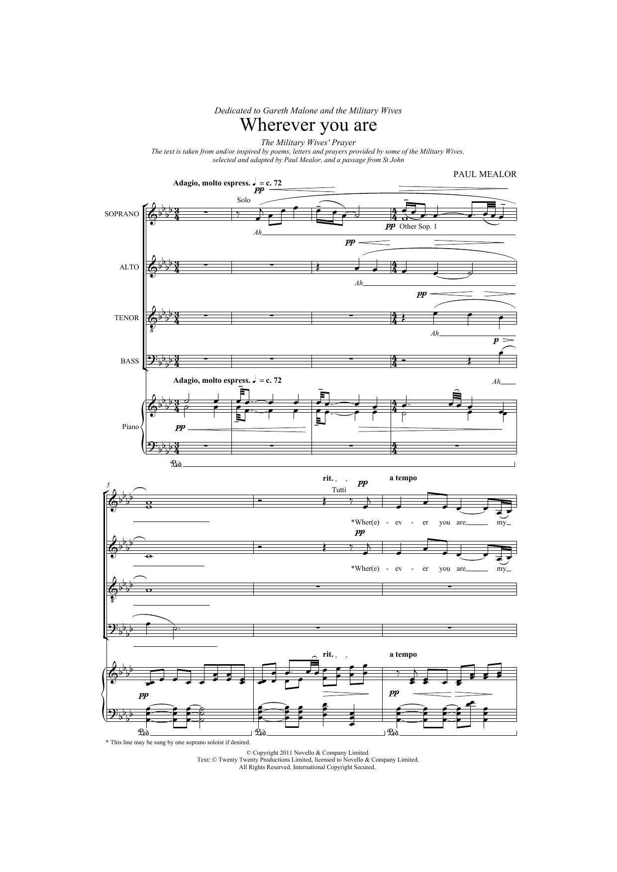 Paul Mealor Wherever You Are sheet music notes and chords. Download Printable PDF.