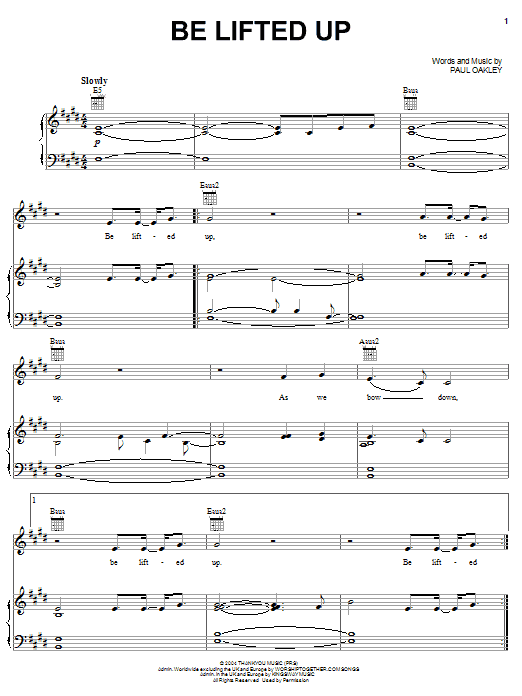 Paul Oakley Be Lifted Up sheet music notes and chords arranged for Piano, Vocal & Guitar Chords (Right-Hand Melody)