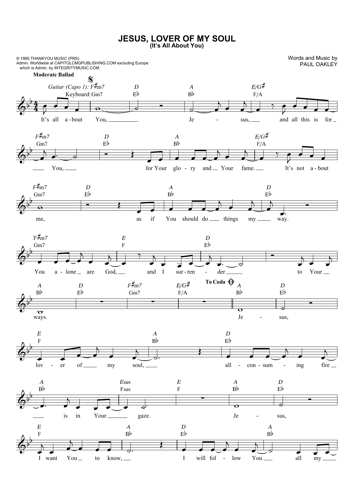 Learn to play Paul Oakley Jesus, Lover Of My Soul (It's All About You) sheet music for Lead Sheet / Fake Book in minutes. Price: 5.9900$ Paul Oakley Jesus, Lover Of My Soul (It's All About You) sheet music notes and chords arranged for Lead Sheet / Fake Book