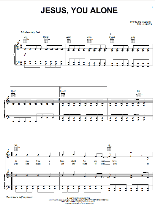 Learn to play Paul Oakley & Tim Hughes Jesus, You Alone sheet music for Piano, Vocal & Guitar Chords (Right-Hand Melody) in minutes. Price: 7.8900$ Paul Oakley & Tim Hughes Jesus, You Alone sheet music notes and chords arranged for Piano, Vocal & Guitar Chords (Right-Hand Melody)