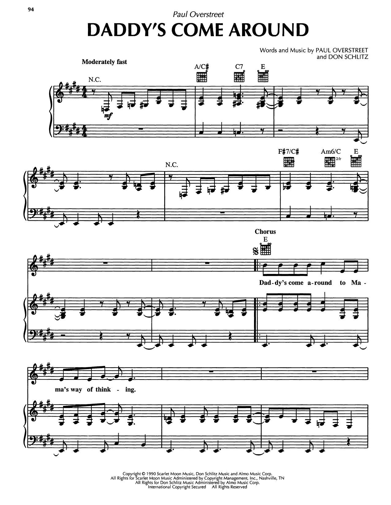 Learn to play Paul Overstreet Daddy's Come Around sheet music for Piano, Vocal & Guitar Chords (Right-Hand Melody) in minutes. Price: 7.8900$ Paul Overstreet Daddy's Come Around sheet music notes and chords arranged for Piano, Vocal & Guitar Chords (Right-Hand Melody)