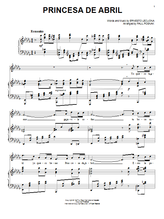 Learn to play Paul Posnak Princesa De Abril sheet music for Piano & Vocal in minutes. Price: 7.8900$ Paul Posnak Princesa De Abril sheet music notes and chords arranged for Piano & Vocal