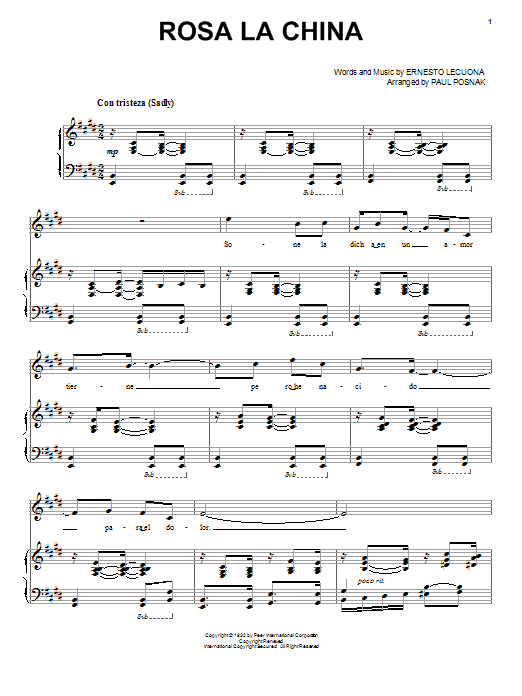 Paul Posnak Rosa La China sheet music notes and chords arranged for Piano & Vocal