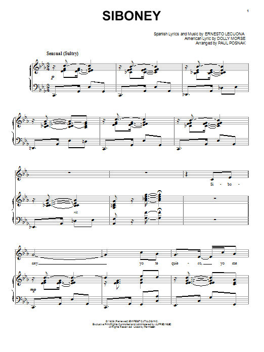 Paul Posnak Siboney sheet music notes and chords. Download Printable PDF.