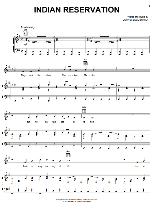 Learn to play Paul Revere & The Raiders Indian Reservation sheet music for Piano, Vocal & Guitar Chords (Right-Hand Melody) in minutes. Price: 7.8900$ Paul Revere & The Raiders Indian Reservation sheet music notes and chords arranged for Piano, Vocal & Guitar Chords (Right-Hand Melody)