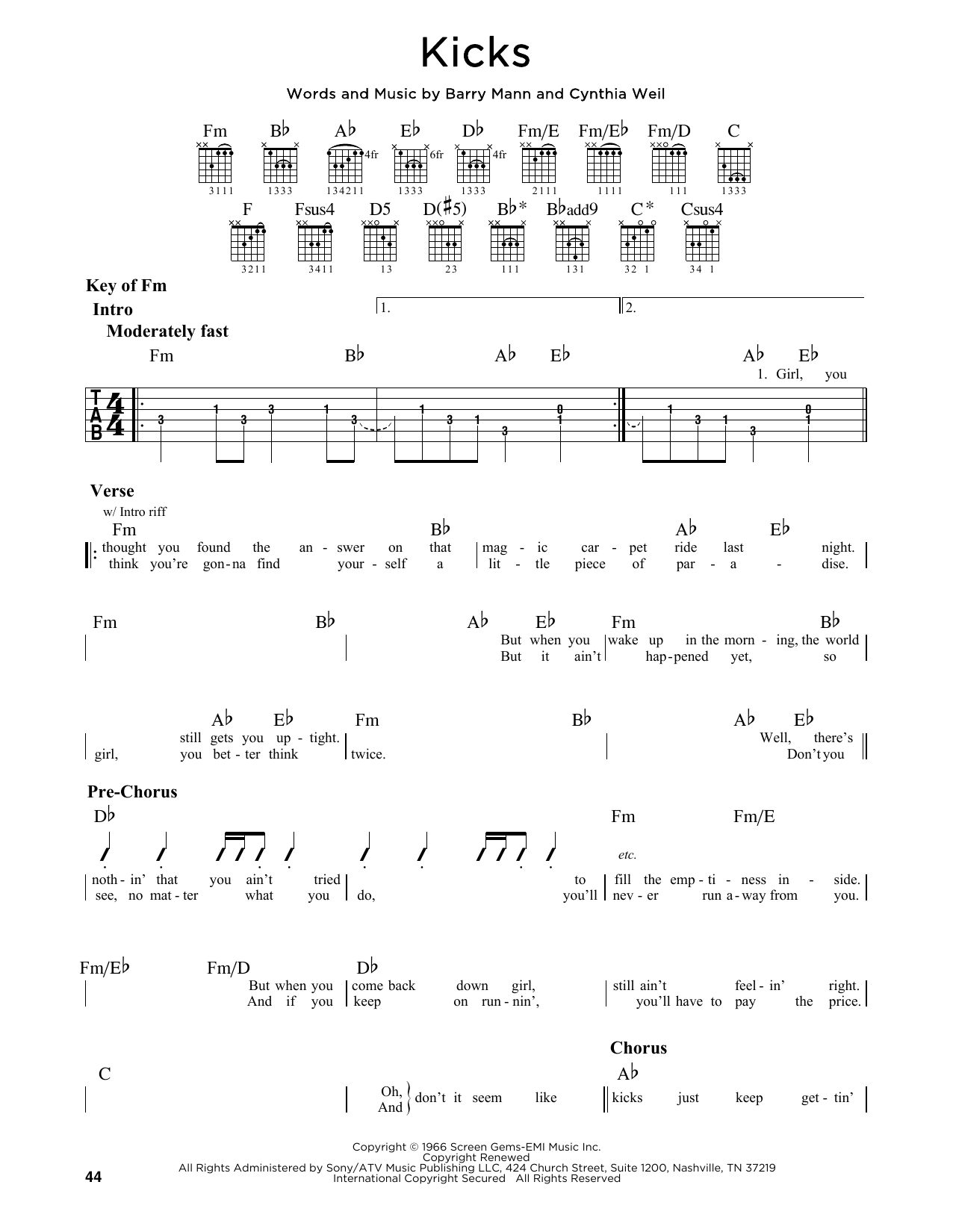 Paul Revere & The Raiders Kicks sheet music notes and chords. Download Printable PDF.