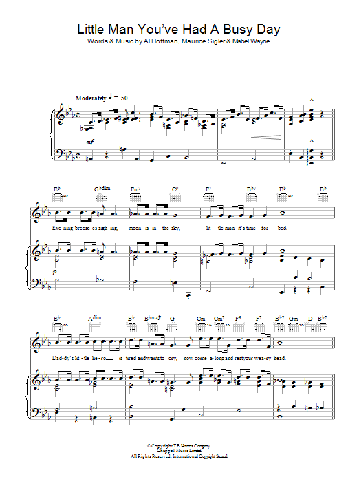 Learn to play Paul Robeson Little Man You've Had A Busy Day sheet music for Piano, Vocal & Guitar Chords in minutes. Price: 7.8900$ Paul Robeson Little Man You've Had A Busy Day sheet music notes and chords arranged for Piano, Vocal & Guitar Chords