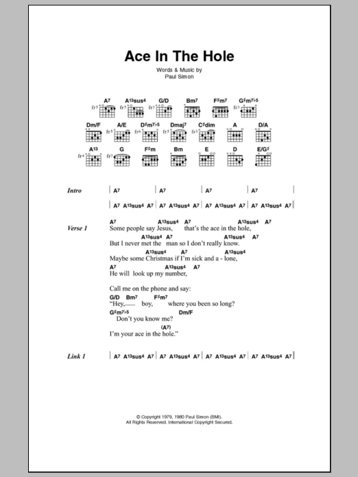 Paul Simon Ace In The Hole sheet music notes and chords arranged for Guitar Chords/Lyrics