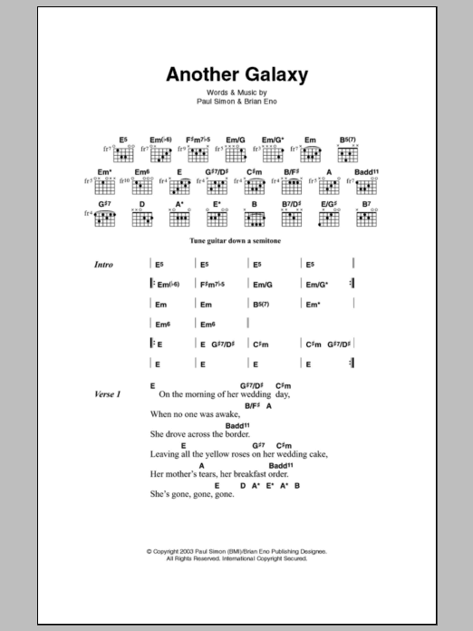 Paul Simon Another Galaxy sheet music notes and chords. Download Printable PDF.