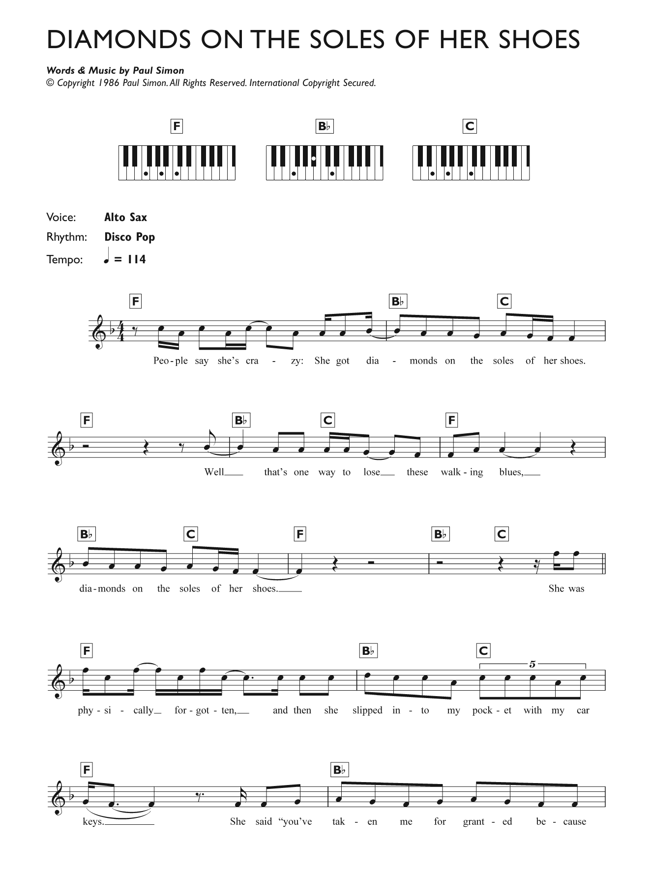 Paul Simon Diamonds On The Soles Of Her Shoes sheet music notes and chords. Download Printable PDF.