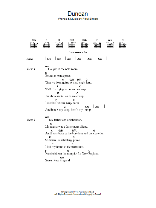 Paul Simon Duncan sheet music notes and chords arranged for Guitar Chords/Lyrics