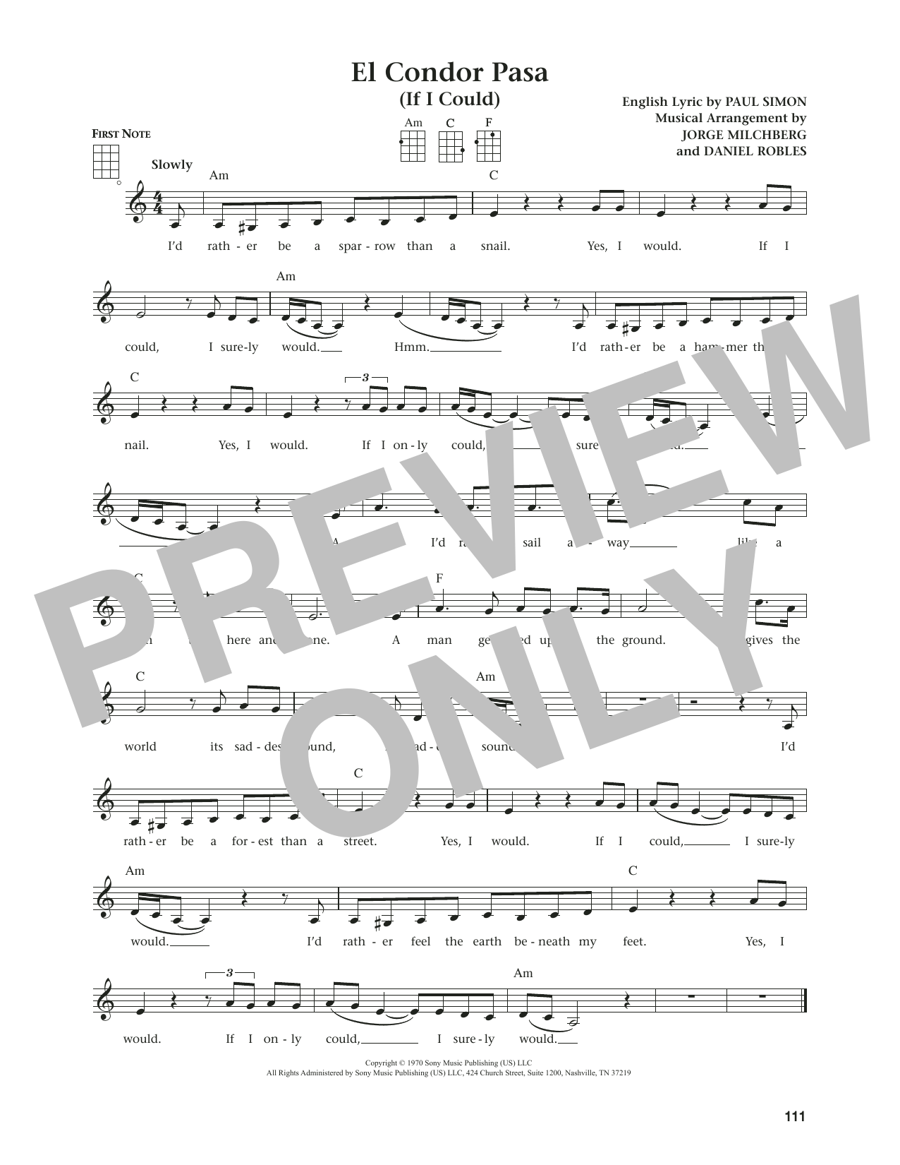 Paul Simon El Condor Pasa (If I Could) (from The Daily Ukulele) (arr. Jim Beloff) sheet music notes and chords. Download Printable PDF.