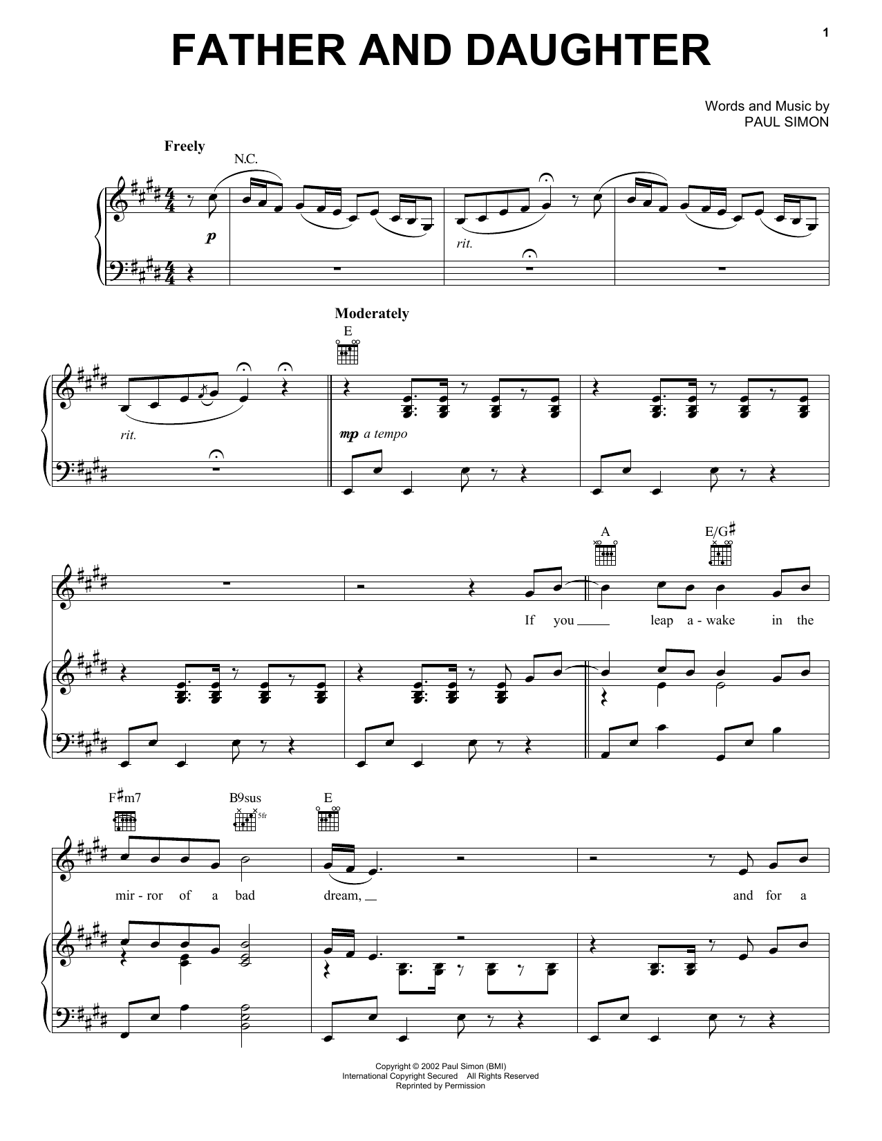 Paul Simon Father And Daughter sheet music notes and chords. Download Printable PDF.