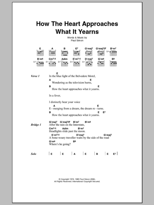 Paul Simon How The Heart Approaches What It Yearns sheet music notes and chords. Download Printable PDF.