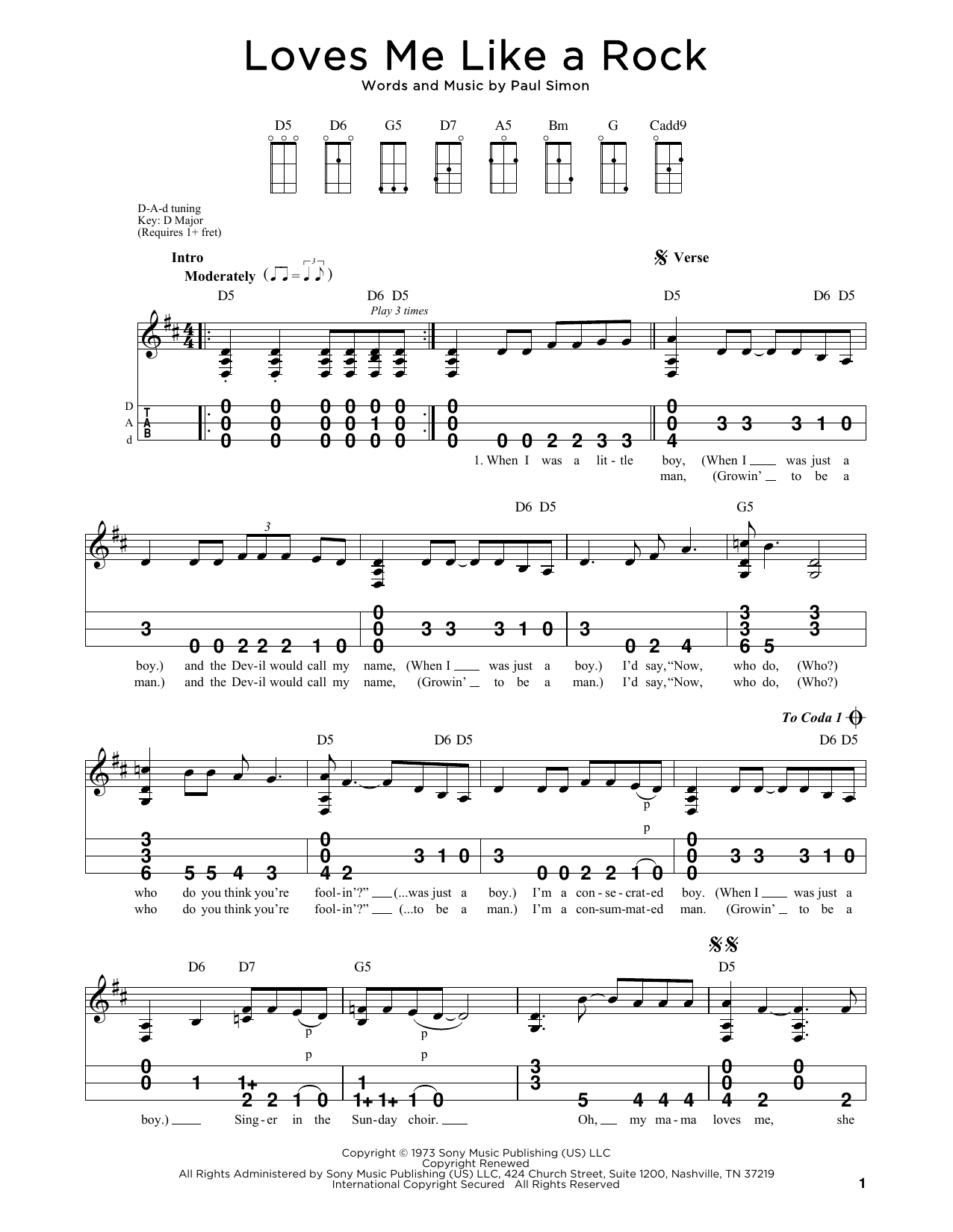 Paul Simon Loves Me Like A Rock sheet music notes and chords. Download Printable PDF.