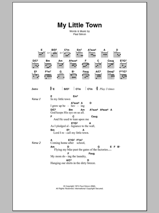 Simon & Garfunkel My Little Town sheet music notes and chords. Download Printable PDF.