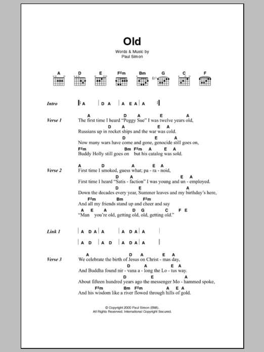 Paul Simon Old sheet music notes and chords. Download Printable PDF.