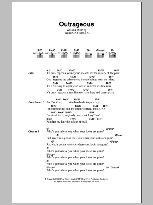 Paul Simon Outrageous sheet music notes and chords. Download Printable PDF.