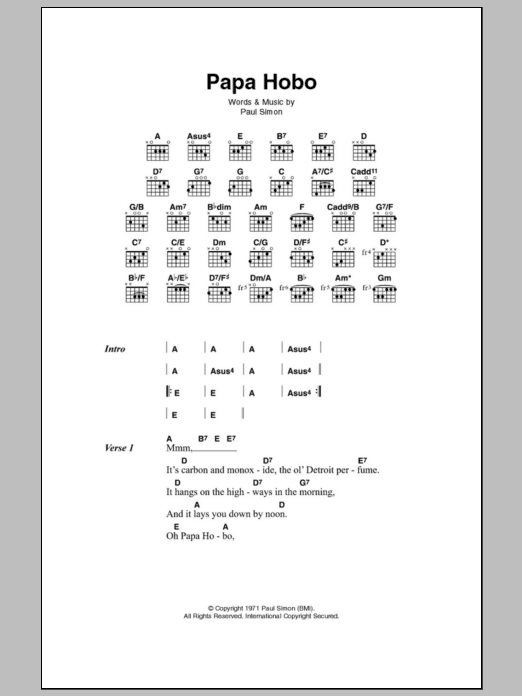 Paul Simon Papa Hobo sheet music notes and chords. Download Printable PDF.