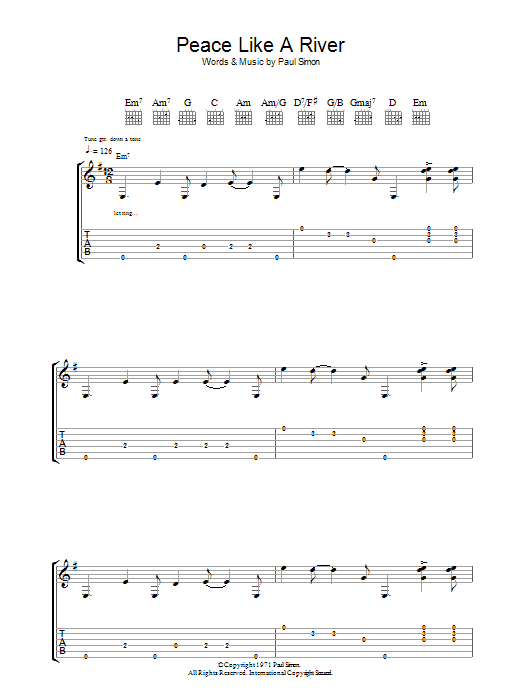 Paul Simon Peace Like A River sheet music notes and chords. Download Printable PDF.