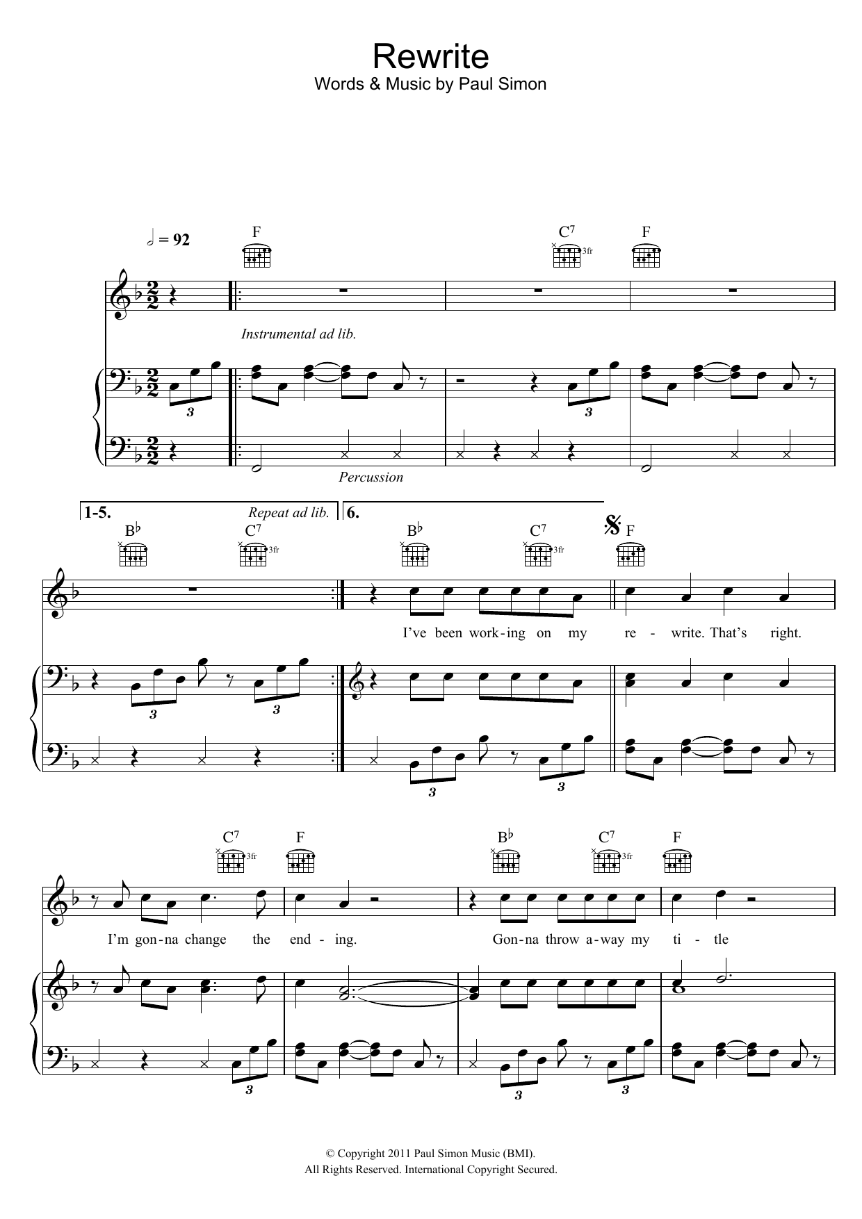 Learn to play Paul Simon Rewrite sheet music for Piano, Vocal & Guitar Chords in minutes. Price: 7.8900$ Paul Simon Rewrite sheet music notes and chords arranged for Piano, Vocal & Guitar Chords