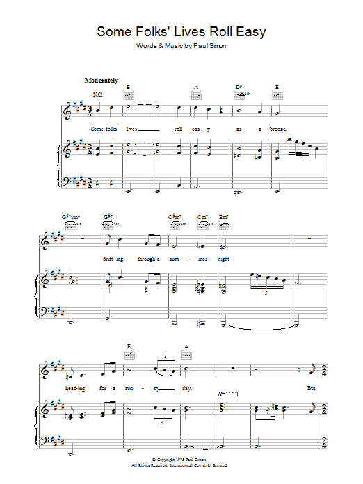 Learn to play Paul Simon Some Folks' Lives Roll Easy sheet music for Piano, Vocal & Guitar Chords in minutes. Price: 7.8900$ Paul Simon Some Folks' Lives Roll Easy sheet music notes and chords arranged for Piano, Vocal & Guitar Chords