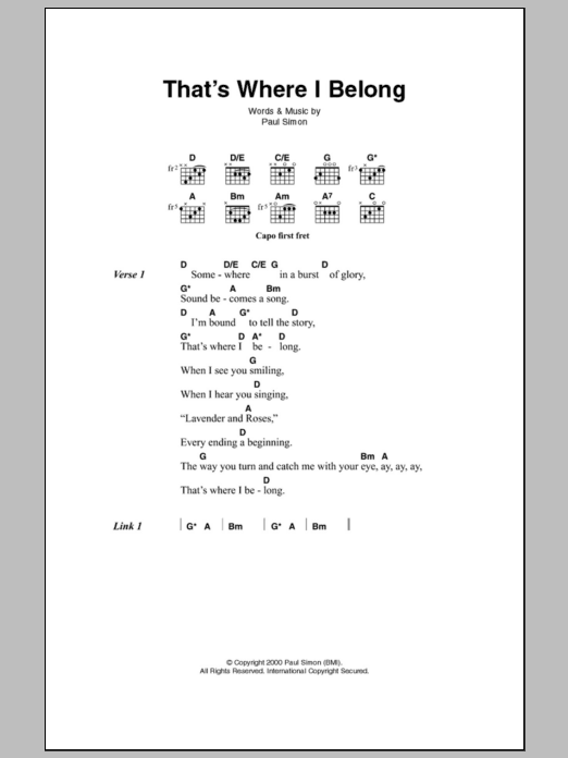 Paul Simon That's Where I Belong sheet music notes and chords. Download Printable PDF.