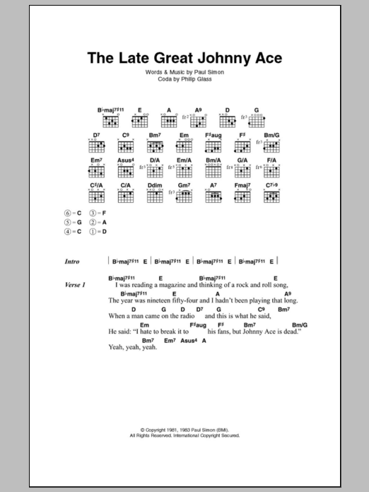 Paul Simon The Late Great Johnny Ace sheet music notes and chords. Download Printable PDF.