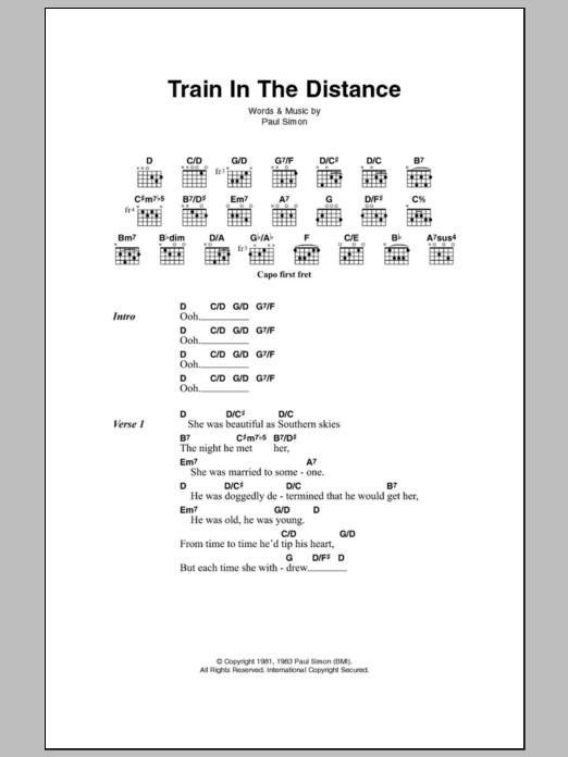 Paul Simon Train In The Distance sheet music notes and chords. Download Printable PDF.