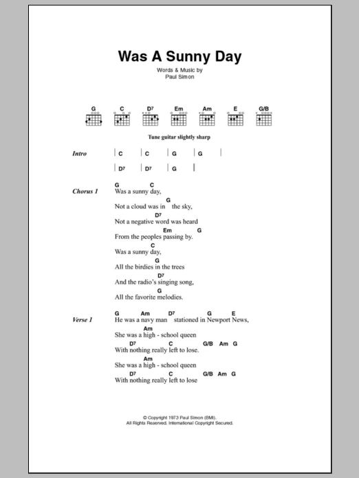 Paul Simon Was A Sunny Day sheet music notes and chords. Download Printable PDF.