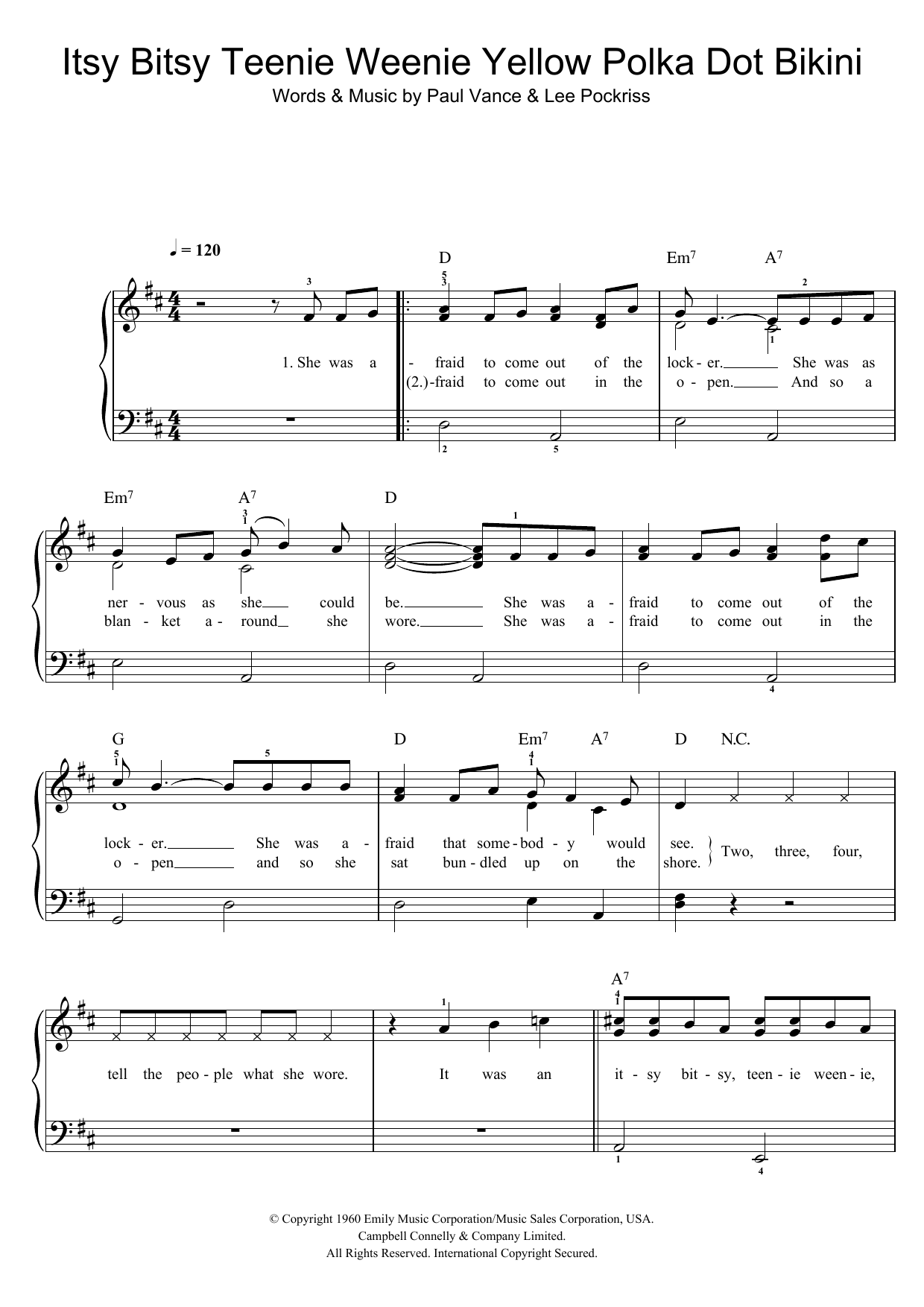 Paul Vance Itsy Bitsy Teenie Weenie Yellow Polka Dot Bikini sheet music notes and chords. Download Printable PDF.