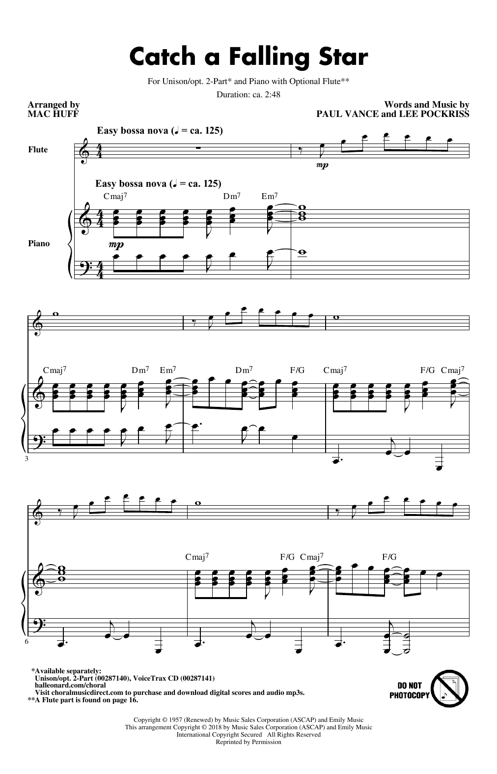 Paul Vance & Lee Pockriss Catch A Falling Star (arr. Mac Huff) sheet music notes and chords. Download Printable PDF.