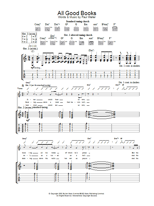 Learn to play Paul Weller All Good Books sheet music for Guitar Tab in minutes. Price: 7.8900$ Paul Weller All Good Books sheet music notes and chords arranged for Guitar Tab