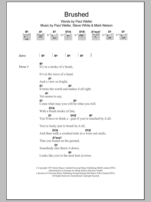 Paul Weller Brushed sheet music notes and chords. Download Printable PDF.