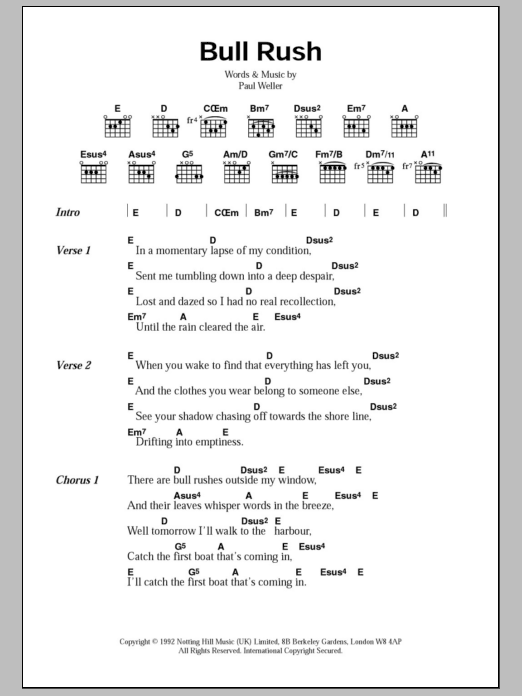 Paul Weller Bull-Rush sheet music notes and chords. Download Printable PDF.