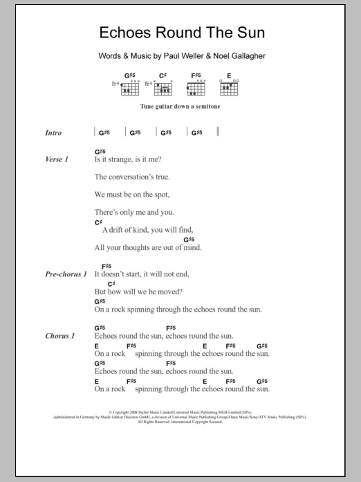 Paul Weller Echoes Round The Sun sheet music notes and chords. Download Printable PDF.