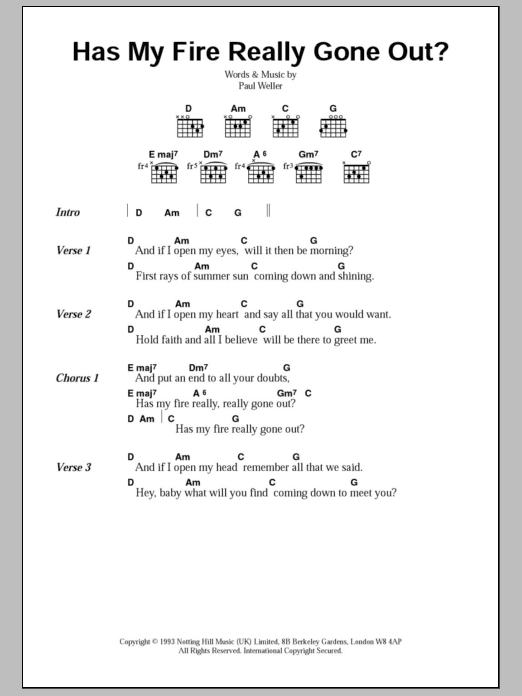 Paul Weller Has My Fire Really Gone Out? sheet music notes and chords. Download Printable PDF.