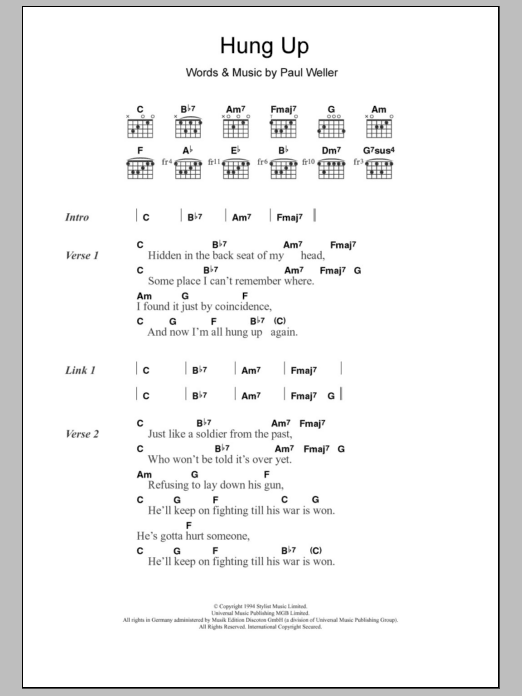 Paul Weller Hung Up sheet music notes and chords. Download Printable PDF.