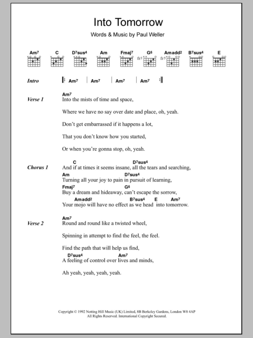 Paul Weller Into Tomorrow sheet music notes and chords. Download Printable PDF.