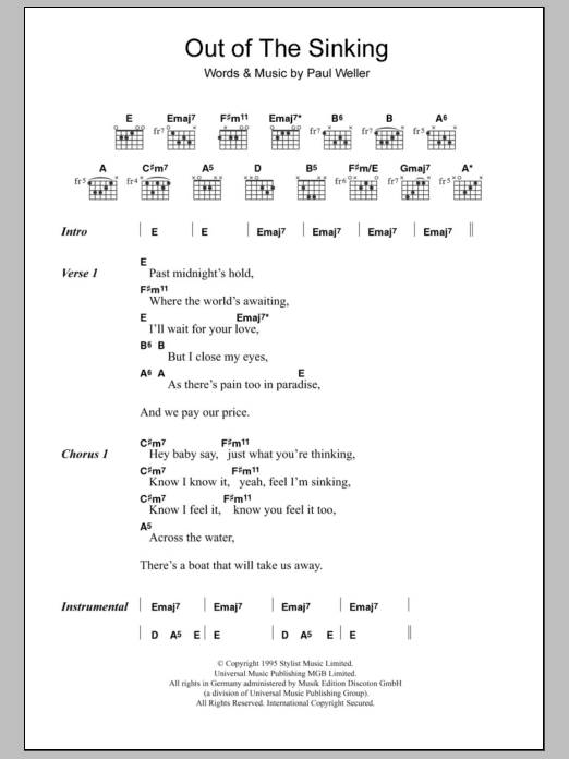 Paul Weller Out Of The Sinking sheet music notes and chords. Download Printable PDF.