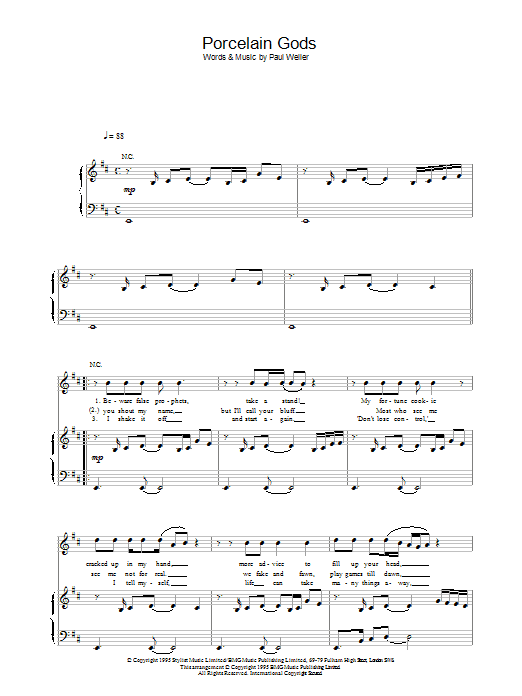 Paul Weller Porcelain Gods sheet music notes and chords arranged for Piano, Vocal & Guitar Chords