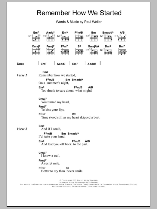 Paul Weller Remember How We Started sheet music notes and chords. Download Printable PDF.