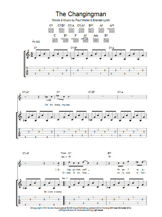 Paul Weller The Changingman sheet music notes and chords. Download Printable PDF.