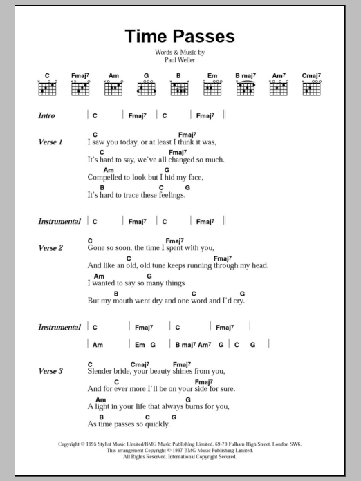 Paul Weller Time Passes sheet music notes and chords. Download Printable PDF.