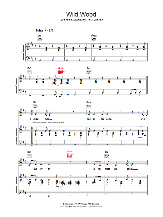 Paul Weller Wild Wood sheet music notes and chords. Download Printable PDF.