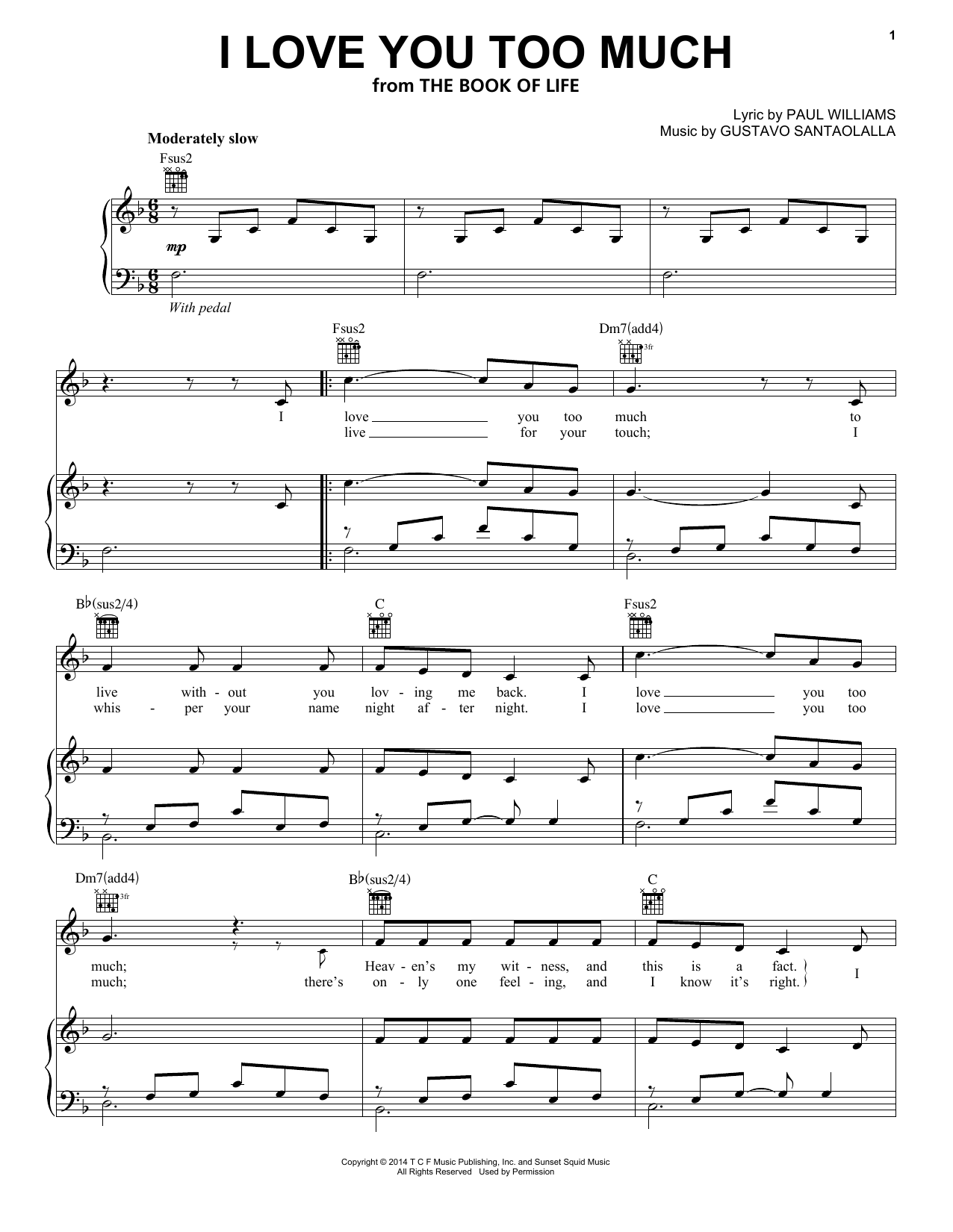 Paul Williams I Love You Too Much sheet music notes and chords. Download Printable PDF.