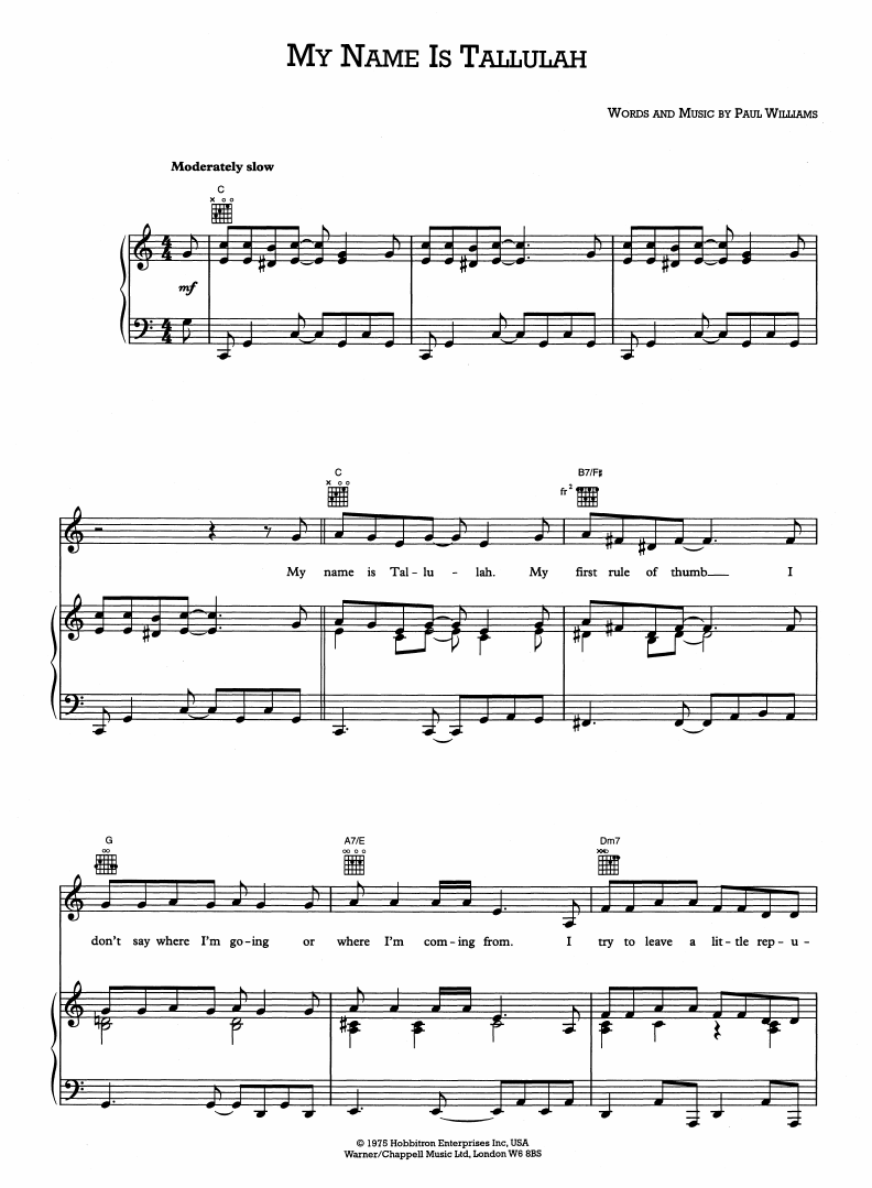 Paul Williams My Name Is Tallulah (from Bugsy Malone) sheet music notes and chords. Download Printable PDF.