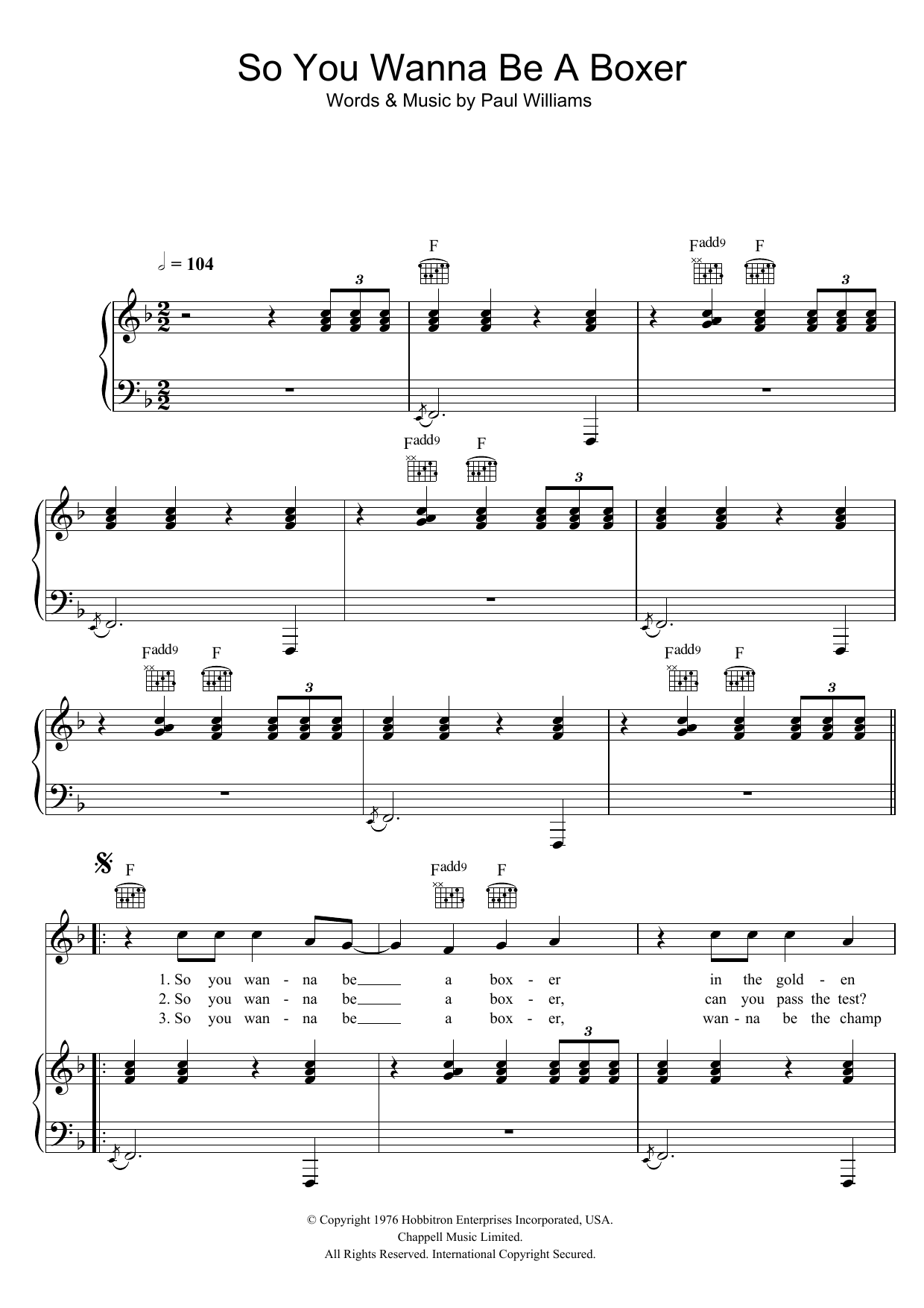 Paul Williams So You Wanna Be A Boxer (from Bugsy Malone) sheet music notes and chords. Download Printable PDF.